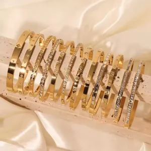 Anti Tarnish Waterproof Gold Plated Bangles 18K Stainless Steel Custom Fashion Bracelet Bangles Jewelry for Women