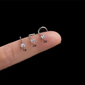 Anti allergy Women Body Pierced Jewelry Titanium Minimalist with CZ Zirconia Geometry Fashion Piercing Nose Stud