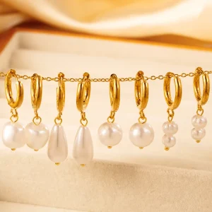 Anti rust Fashion Jewelry Stainless Steel Earrings Inlaid with Natural Pearls High end Earrings Studs Trendy Jewelry