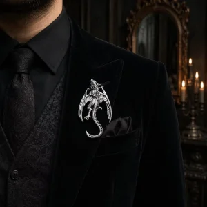 Antique Silver 3D Flying Dragon Brooch DRH02 Fantasy Winged Dragon Pin Eco Alloy Cosplay Gothic Jewelry