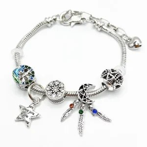 Antique Silver Moon Star Hollow Heart Zinc Alloy Bangle Vintage Charm Strand Unisex Fashion Jewelry