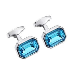 Aqua Crystal Diamond Elegant Cufflinks Custom Mens Suit Shirt Fashion Accessory Wedding Tuxedo Trendy Jewelry Gift