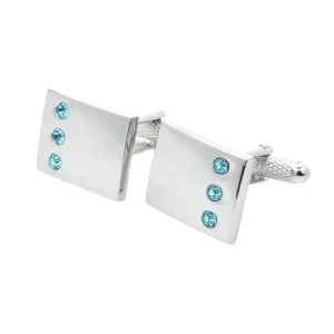 Aqua Crystal Diamond Elegant Cufflinks Custom Mens Suit Shirt Fashion Accessory Wedding Tuxedo Trendy Jewelry Gift Set