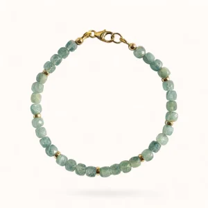 Aquamarine Beaded Bracelet Gold Plated Stainless Steel Natural Stone Beaded Bracelet for Women Minimalist Jewelry Gift