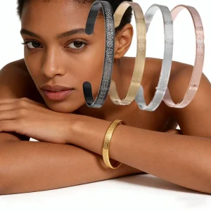 Arabic Islam Engraved 18K Gold Plated Stainless Steel Trendy Gift Fashion Classic Bangles