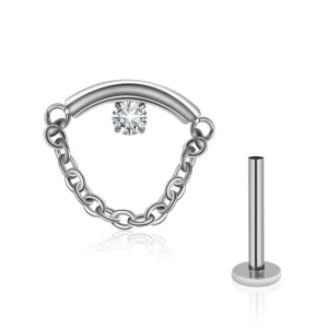 Arc ChainCZ G23 Tongue Rings Titanium Hiphop Body Piercing Jewelry with Claw Setting for Women