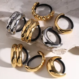 Aretas Fashion Hair Accessories Gold Plated Stainless Steel U Shaped Clips Black Rubber Hair Accessories for Women