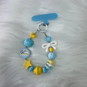 Argentina Blue Football Beaded Phone Strap Lanyard with Star Design Plastic Material for Phone Accessories