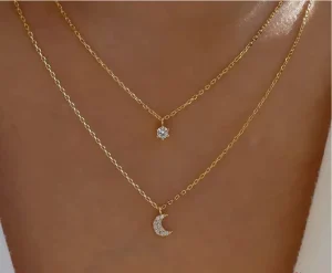 Arrival Women Double Layer Stacking Moon Necklace Europe America Fashion Trendy Instagram Style Zircon Clavicle Chain Jewelry