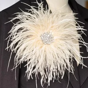 Art Deco Rhinestone Brooches Women Pins Clothing Scarf Dress Hat Headwear Ostrich Feather Brooch Breast Flower
