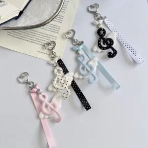 Artistic Style Ins Vintage Sweet Polka Dot Stripe Star Musical Note Key Chain Phone Charm AirPods Bag Charm