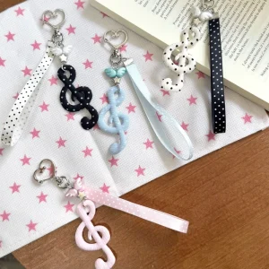 Artistic Style Ins Vintage Sweet Polka Dot Stripe Star Musical Note Key Chain Phone Charm Bag Charm