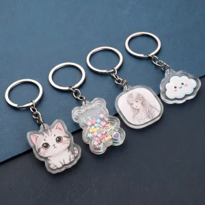 Assorted Cute Acrylic Keychains Cat Bear Shaker Cloud Portrait Acrylic Charm Custom Cartoon Backpack Decor Key Ring