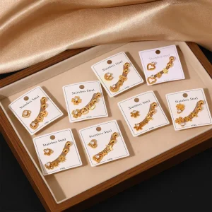 Assorted Stainless Steel Stud Earrings with Butterfly, Heart, Crown, and Clover CZ Designs