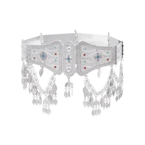 Assyrian Empire Flag Belt Women Accessories Fashion Leaf Tassel Bright Silver Women’s Body Jewelry Waistband