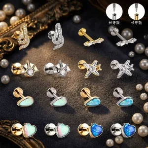 Astm f136 Titanium Zircon Ear Cartilage Stud Zircon Labret Flat Back Earring Body Piercing Jewelry for Women