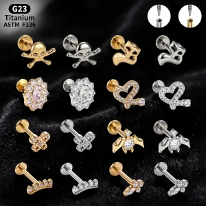 Astm f136 Titanium Zircon Women’s Fashion Jewelry Flowers Body Piercing Flatback Labret Lobe Gold Plated Zircon Earring