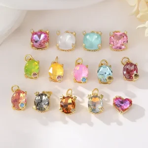 Aurora Rainbow Multicolor Oval Square Zircon Pendant Brass 14K Gold Plated for Diy Jewelry Making Charms Accessories