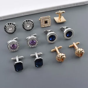 Austrian Crystal French Cufflink with Diamond Inlay Simple Hollow Braid Design Fashionable Tie Clips
