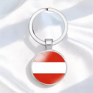 Austrian Flag Keychain National Souvenir Round Metal Pendant Factory Price Bulk Sourcing