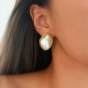 Autumn Fashion Jewelry 18k PVD Gold Plated Stainless Steel Tarnish Free Y2k Style Freshwater Pearls Baroque Earrings