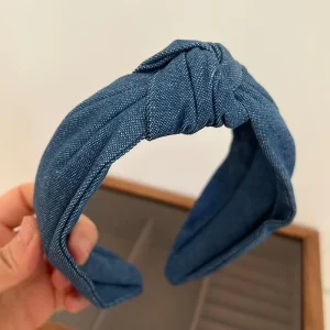 Autumn Simple 6cm Wide Denim Knotted Headbands Blue Denim Knot Headband Hairbands for Women Girl