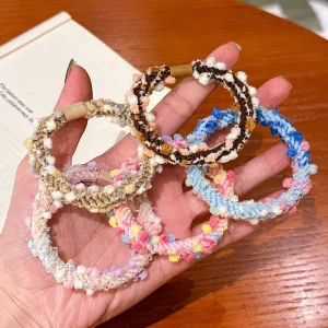 Autumn Winter Simple Elegant Plush Hair Band High Elastic Durable Hair Rope Kids Party Accessories 4.8cm Internet Celebrity