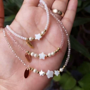 Autumn Winter Unisex 18K Gold Plated Colored Crystal Glass Beaded Shell Star Charms Choker Necklace Gift