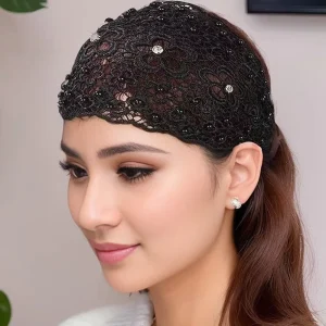 Autumn Winter Women’s Fashion Classic White Satin Plaid Breathable Handmade Pearl Diamond Decoration Elastic Hair Accessories