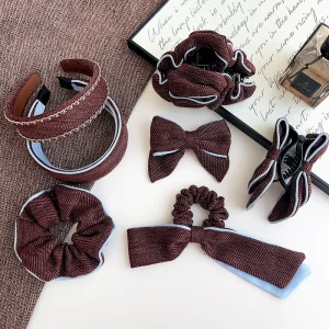 Autumn and Winter Red Wide edge Chain Headband Bow Scrunchie Hair Clip Headwear Sweet Hair Accessory