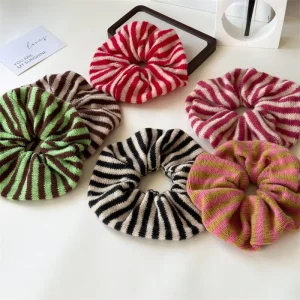 Autumn and Winter Yarn Striped Headband with High End Feel Rubber Band for Girls Hair Accessories Simple Hair Scrunchies