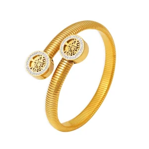 B098 Waterproof 18k Gold Plated Diamond Bangles Stainless Steel Non Fading Thread Design Bracelets for Women