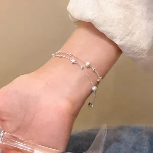 B256T Brushed Finish Star Matte Ball Pearl Zircon Bracelet Brass Base Pvd Silver Plated Hypoallergenic Jewelry