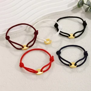 B259T Double Hole Stainless Steel Charms Milan Rope Adjustable Bracelet 18K Pvd Gold Plated Hypoallergenic Cord