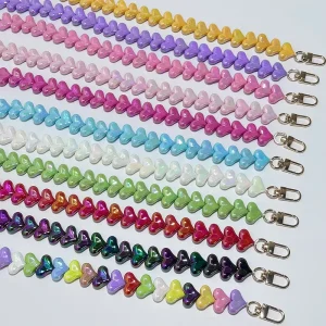 BB153 Ins Style Colorful Heart Phone Charm Fashion Accessories High Gloss Resin Bead Chain Universal Bag Strap Lanyard