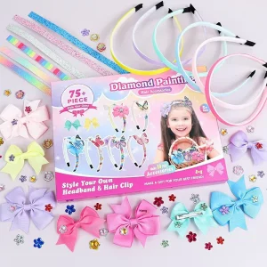 BELLE WORLD 75Pcs Handmade DIY Butterfly Headband Diamond Paste Craft Toys Cartoon Hair Accessories for Girls
