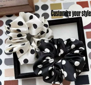 BELLE WORLD Custom French Elegant Ladies Polka Dot Hair Scrunchies Black White Spot Elastic Hair Bands Hair Accessories