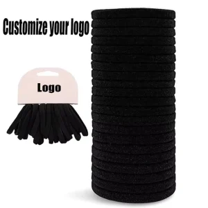 BELLE WORLD Seamless Nylon Black Hair Ties No Damage Ponytail Holders Soft Fabric Elastics Durable Hair Rubber Bands Custom Logo