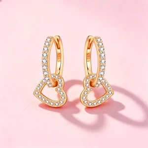 BLLMZ009 DA Heart Bloom Heart Loop Charm Botanical Nature Stud Earrings for Women