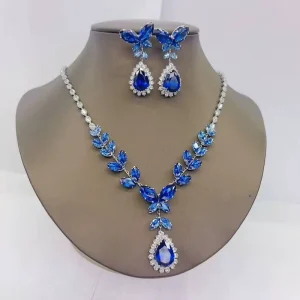 BLUE Crystal Fashion Necklace Earring Set Crystal None Tarnish No Fade Jewelry Set Costume Crystal Jewelry