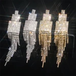 BOXUAN Shining Rhinestones Long Tassel Earrings for Women’s Advanced Earring for Women