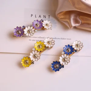 BPHNE Fashion Elegant Korean Sweet Women Girl Hair Accessories Colorful Daisy Metallic Hair Clips Hairpin
