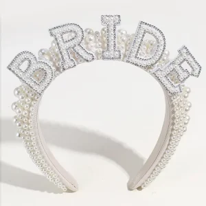 BRIDE Wedding Jewelry Big White Pearl Headband Crown Bridal Headpiece for Women Wedding Headbands Tiaras Luxury Hair Accessories