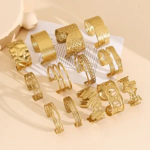 BZ252 Stainless Steel Open Bracelet Hydraulic Trendy Women’s Fashion 18K Gold Plated Charm Bracelet