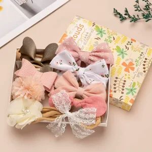 Baby Girl Headbands Fabric Linen Bows Flowers 10 Pack Hair Accessories for Newborn Infant Toddler Gift