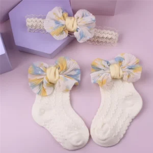 Baby Hair Accessories Set Newborn Hairband Headbands for Girls Turban Lace Flower Baby Girls Headband Socks Set Crown Bows