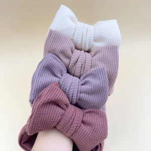 Baby Knitted Waffle Headband Custom Plain White Cotton Toddler Girls Big Bows Hair Accessories Baby Bow Headbands