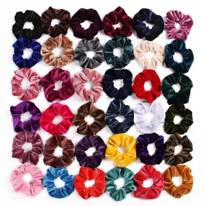 Baby Velvet Scrunchies Navy Multi Color Women’s Plush Furry Hair Scrunchies Fluffy Hair Rings Accessories