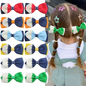 Back to School Cute Pencil Grosgrain Ribbon Hair Bow Clips Students Pencil Shape Hair Clips for Kids Hair Accessories