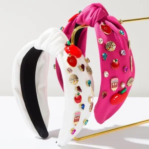 Back to School Knotted HeadbandTeacher Appreciation Apple & Pencil Rhinestone Hair Hoops CuteHair Accessories for Women & Girls